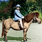 Queen Elizabeth on a Shetland pony