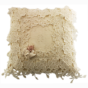 Cream Silk & Nottingham Lace Cushion by Ruth Stevens