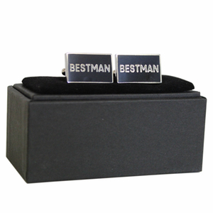 Polished Pewter Rectangular Best Man Design Cufflinks