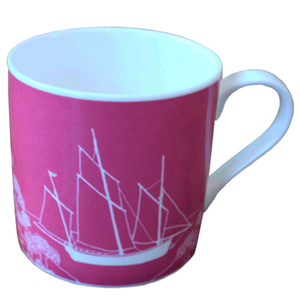 Fine Bone China Mug with Cornish Privateer Boat Design in Raspberry - Limited Edition