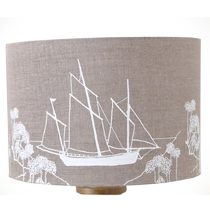 Hand Printed Linen Lampshade in Natural from the Seafarers Collection by Helen Round