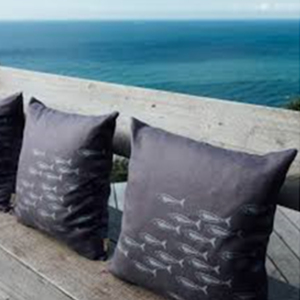 Hand Printed Linen Cushion by Helen Round - Quayside Collection