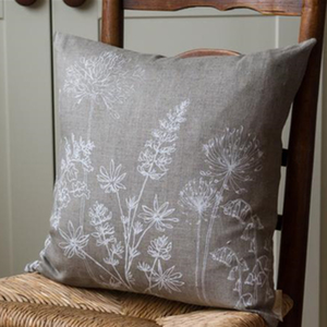 Cushion - Hand Printed Linen in Natural - Country Garden Collection by Helen Round