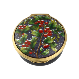 Holly In The Snow Christmas Enamel Box - Halcyon Days