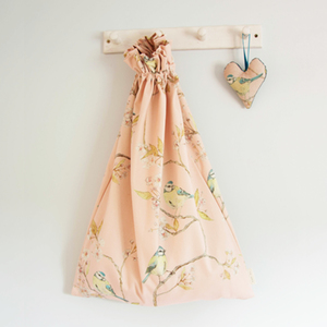 Cotton Laundry Bag Blue Tit on blossom in Pink by Mosney Mill