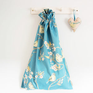 Cotton Laundry Bag Blue Tit on Blossom in Blue