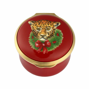 Festive Leopard Christmas Enamel Box by Halcyon Days 