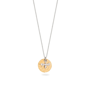 Gold Vermeil Disc Necklace with Silver Bee