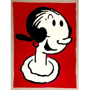Olive Oyl Smiling Screen Print Picture on Red Background