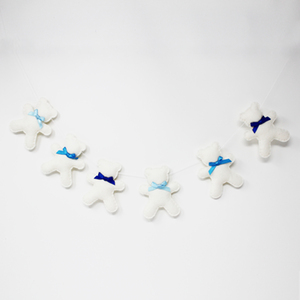 Felt Teddy Bear Garland - White with Blue Bows