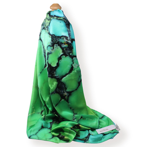 Weston Earth Images Turquoise Silk Satin Scarf – Hand Finished Luxury Square (130 x 130 cm)