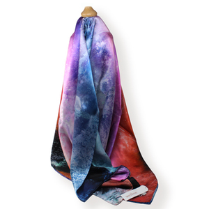 Weston Earth Images Fluorite Silk Satin Scarf – Hand-Finished Luxury (130cm x 130cm)