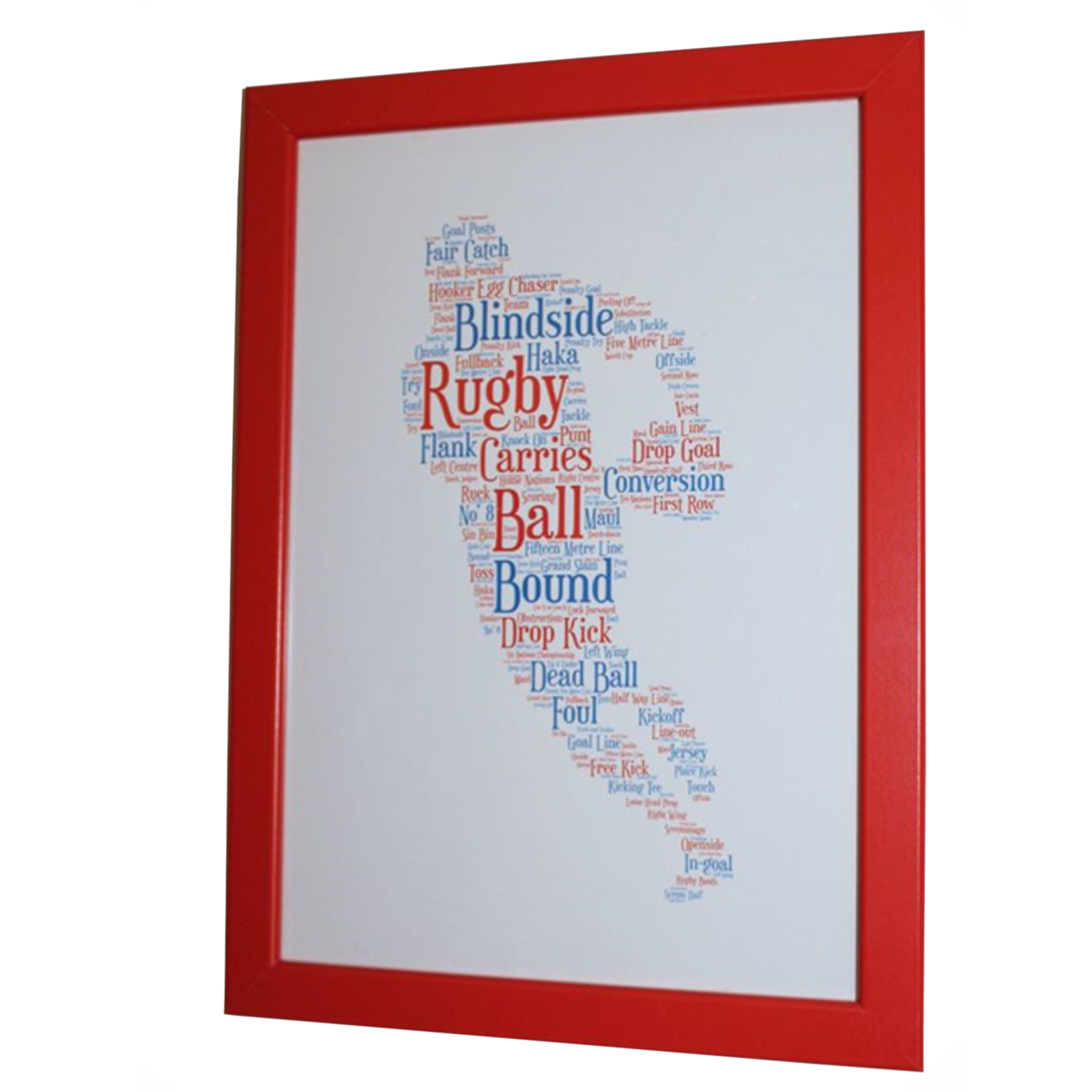 Framed Rugby Player with Rugby Ball Picture in Words