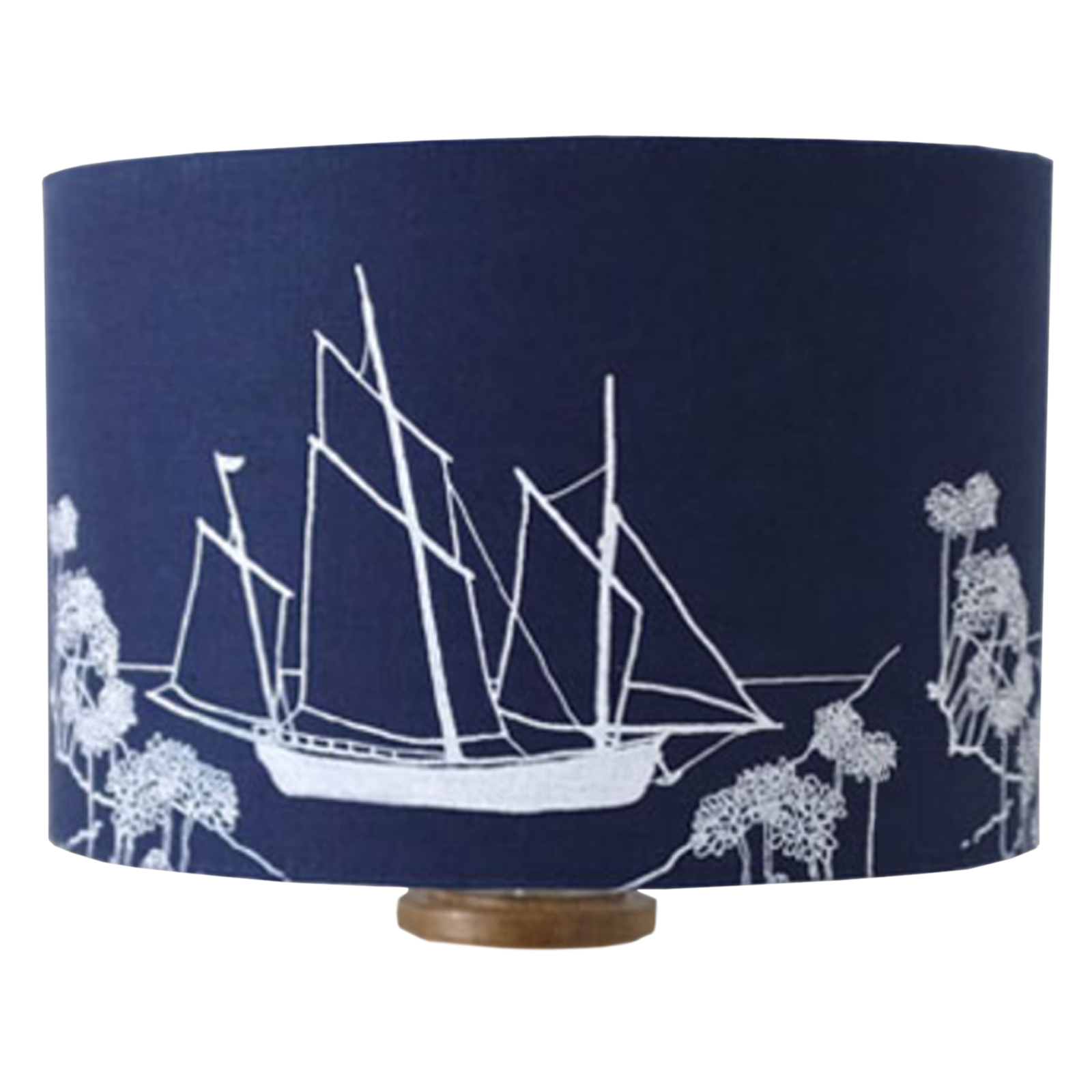 Hand Printed Linen Lampshade in Deep Blue with Sailing Boat - by Helen Round