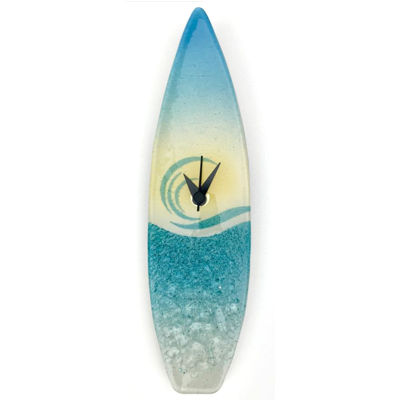 Surfboard Clock in Blue Fused Glass by Berserks Glass