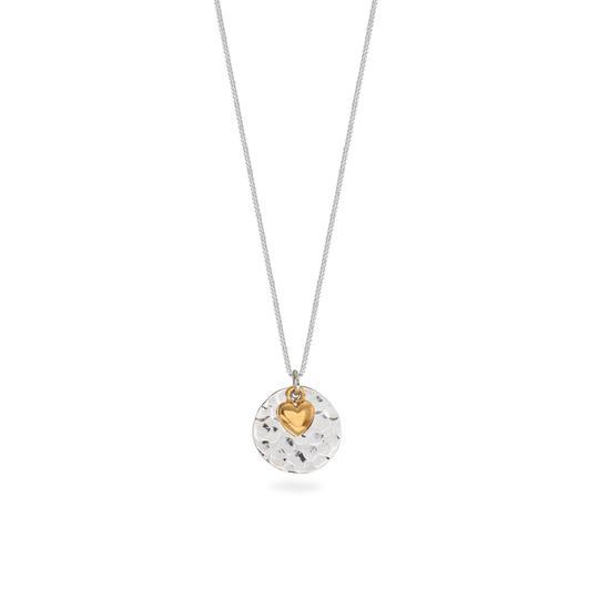Silver Disc Necklace with Gold Vermeil Heart 
