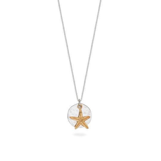 Silver Disc Necklace with Gold Vermeil Starfish