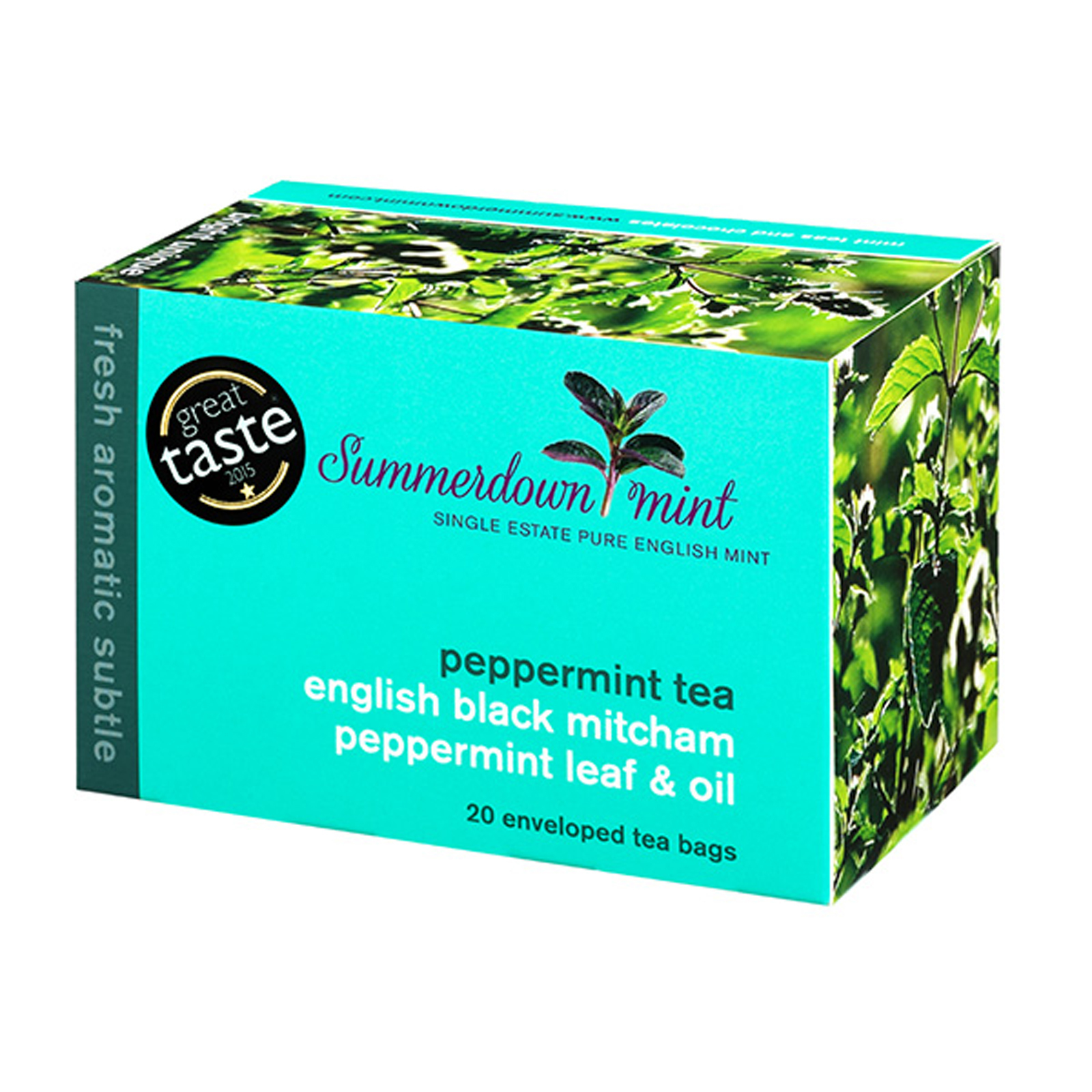 ENGLISH PEPPERMINT TEA – 20 Black Mitcham Peppermint Envelopes by Summerdown Mint
