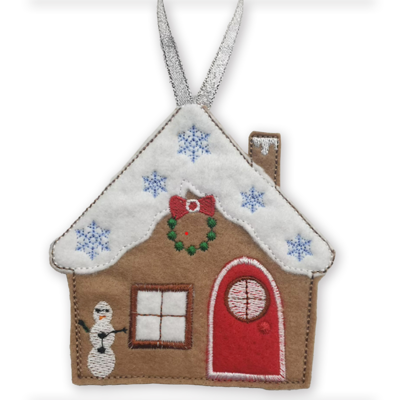 Felt Gingerbread House Christmas Tree Decoration with Snowman