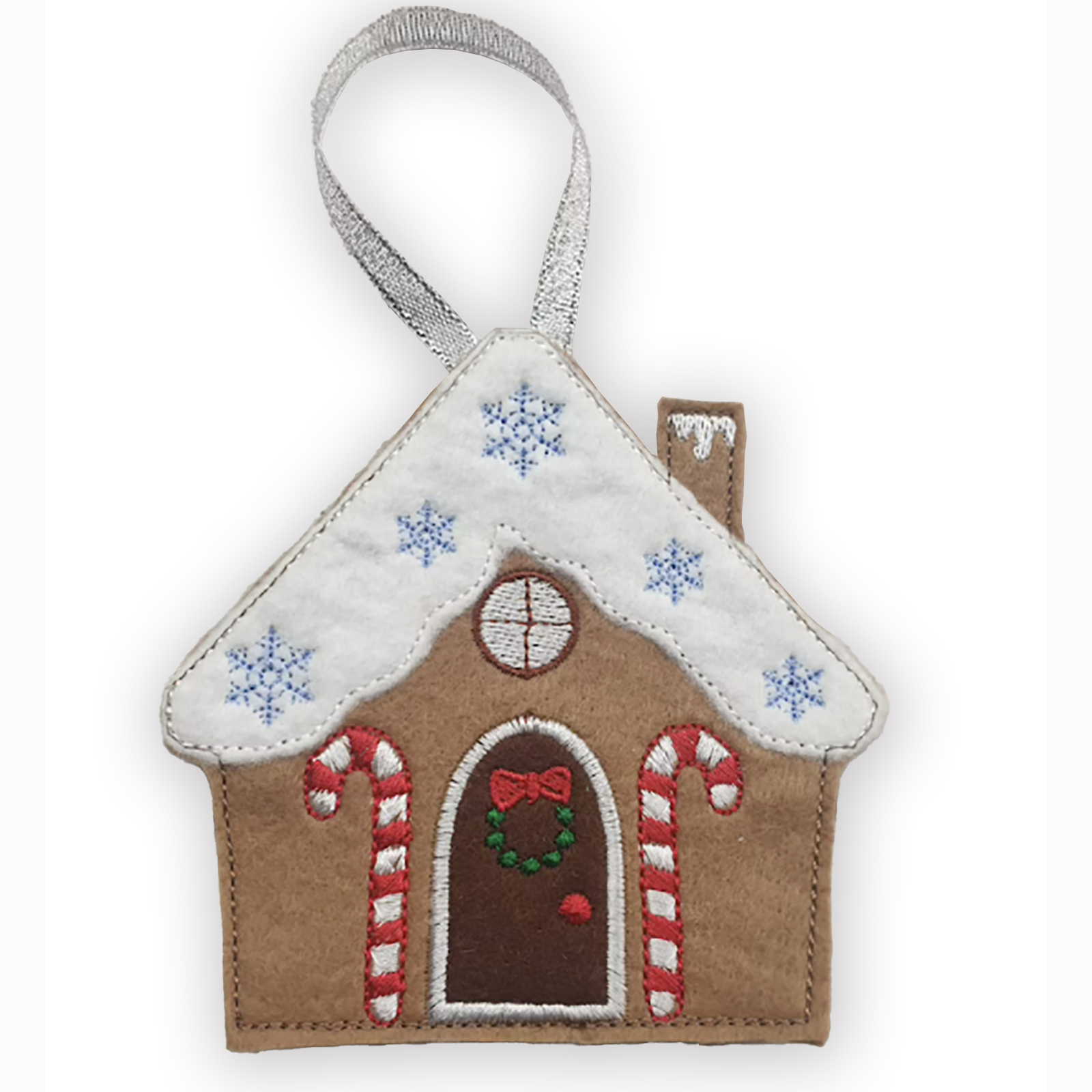 Felt Gingerbread House Christmas Tree Decoration with Candy Canes