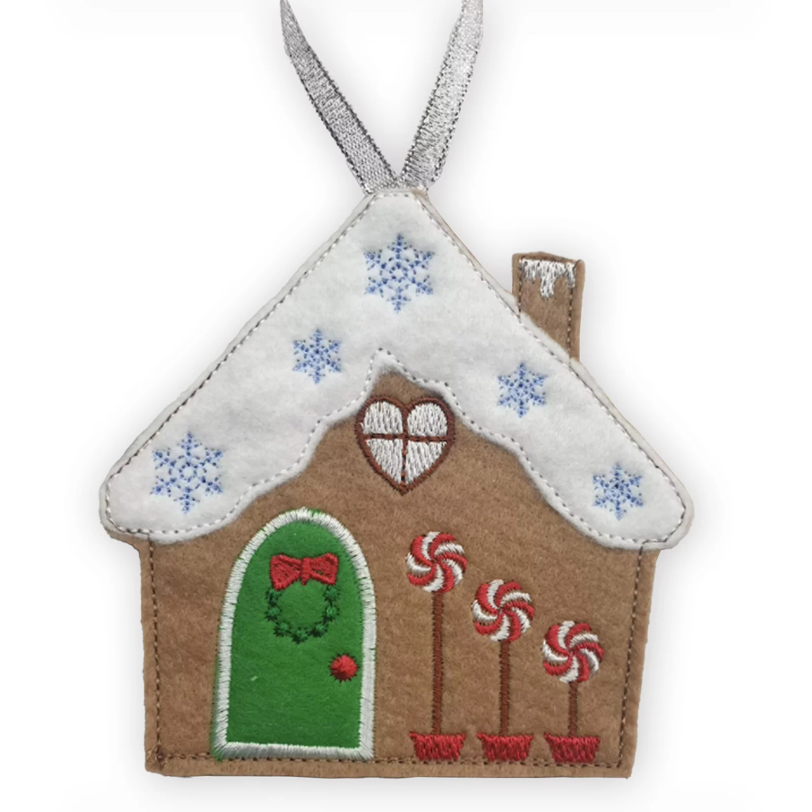 Felt Gingerbread House Christmas Tree Decoration with Candy Swirls