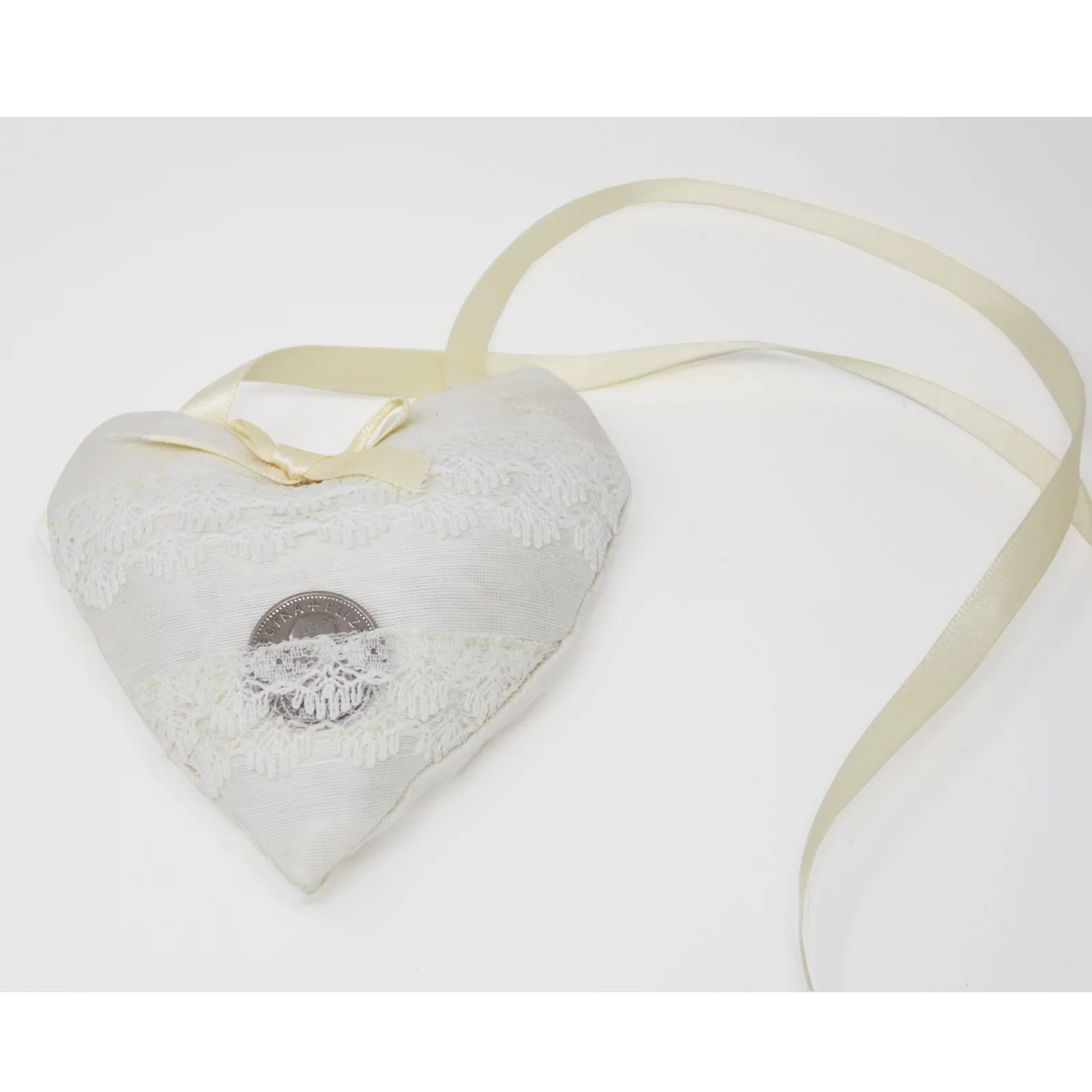Babies Nottingham Lace Heart with Lucky Sixpence