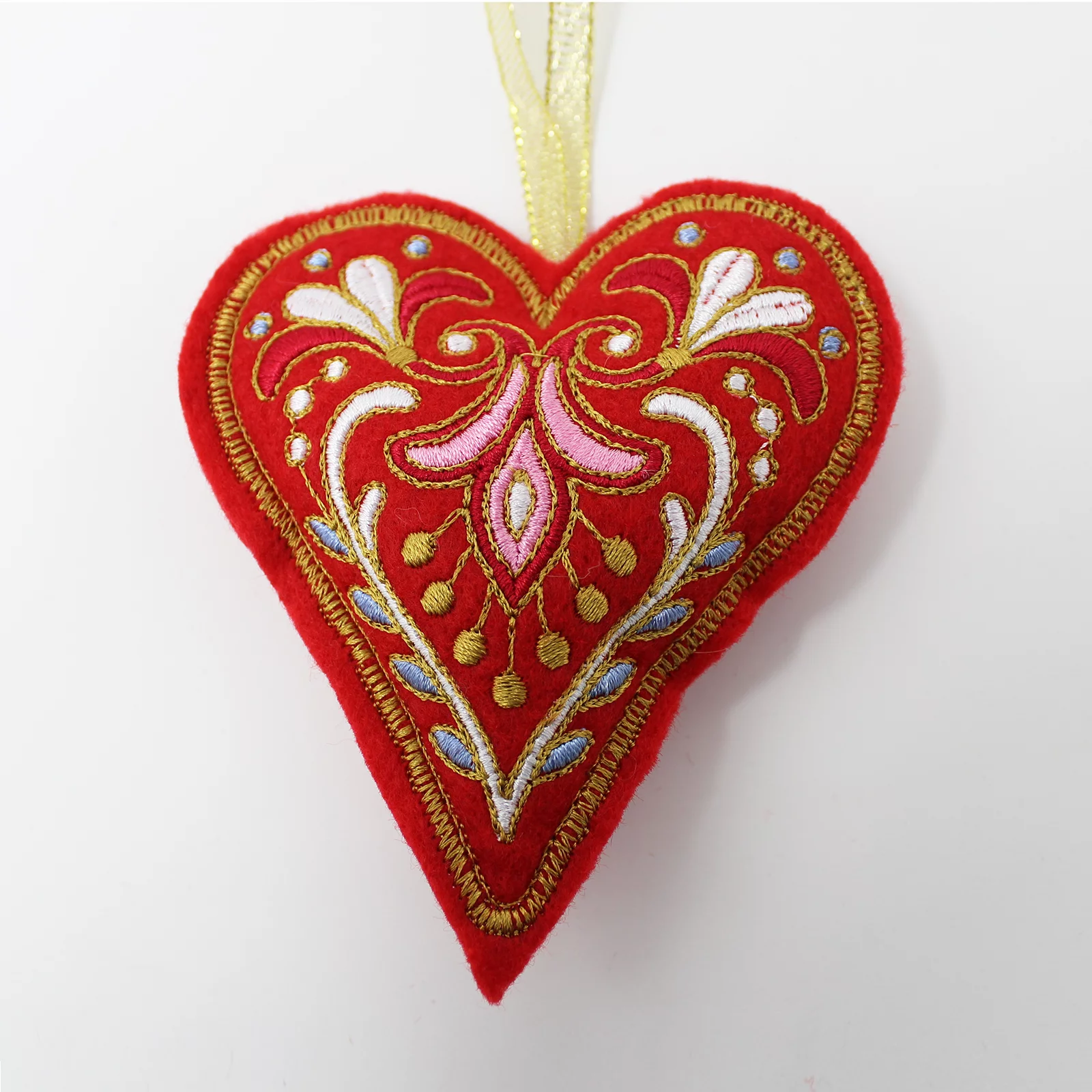Embroidered Felt Heart Christmas Tree Decoration - Red