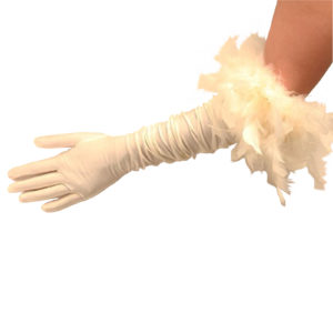 Ophelia Satin Gloves by Cornelia James Long Cream Glove with feathers