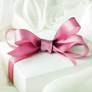 Wedding present white box with pink satin ribbon bow