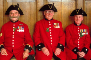 Group of Chelsea Pensioners in the scarlet uniform