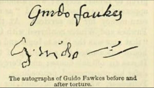 Guy Fawkes signature before and after being tortured