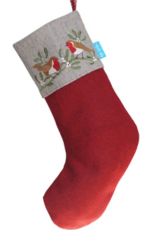 Christmas Stocking with robin and mistletoe