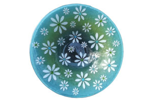 Fused Glass Bowl Daisy Meadow 30cm by Beserks Glass