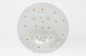White Daisy Glass Bowl 30cm by Beserks Glass