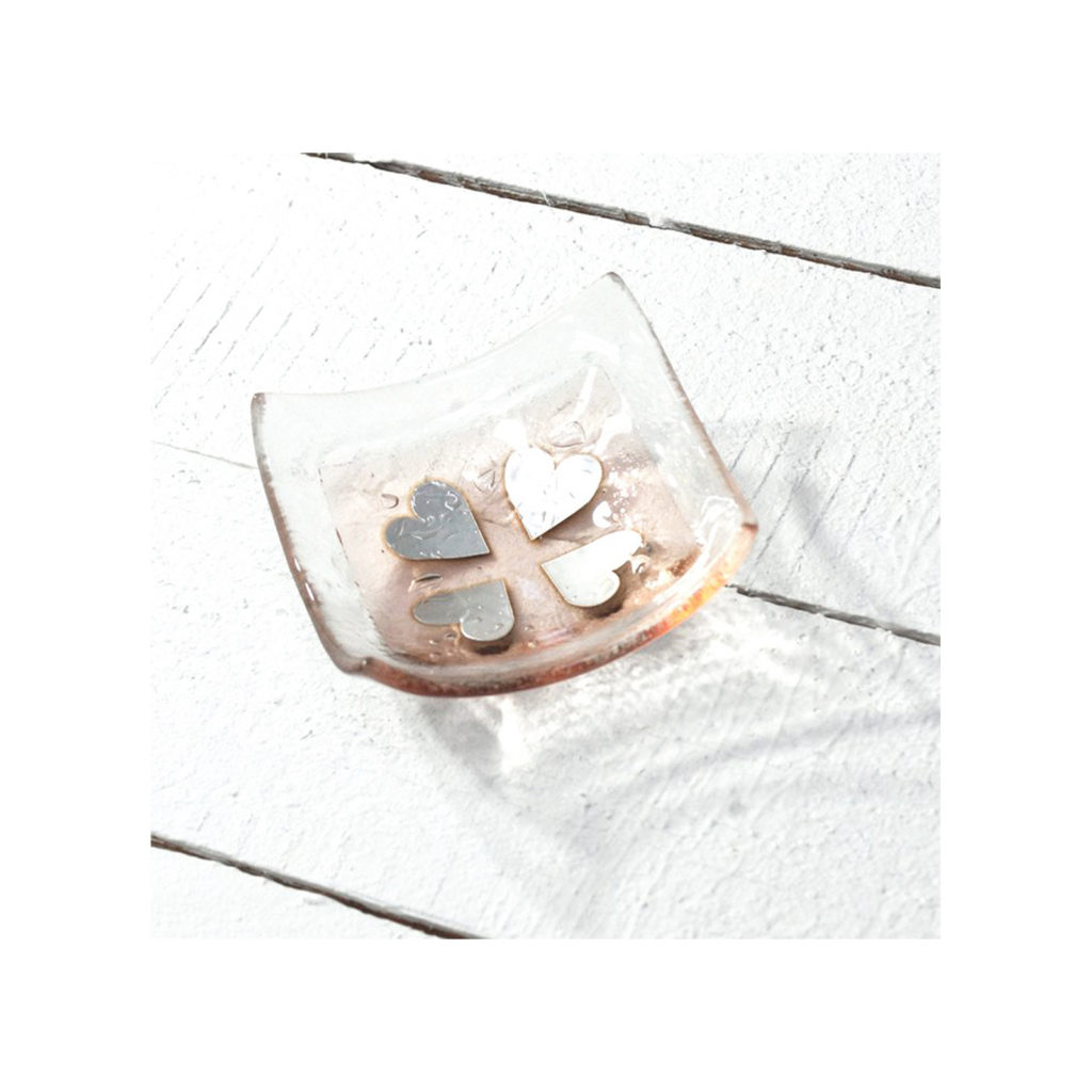 Vintage Hearts Coral Square Jewellery Dish by Jo Downs