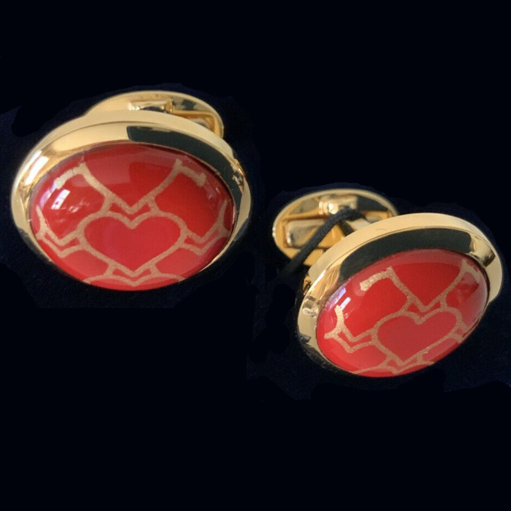 Red Enamel Heart Trellis Cuff Links by Halcyon Days