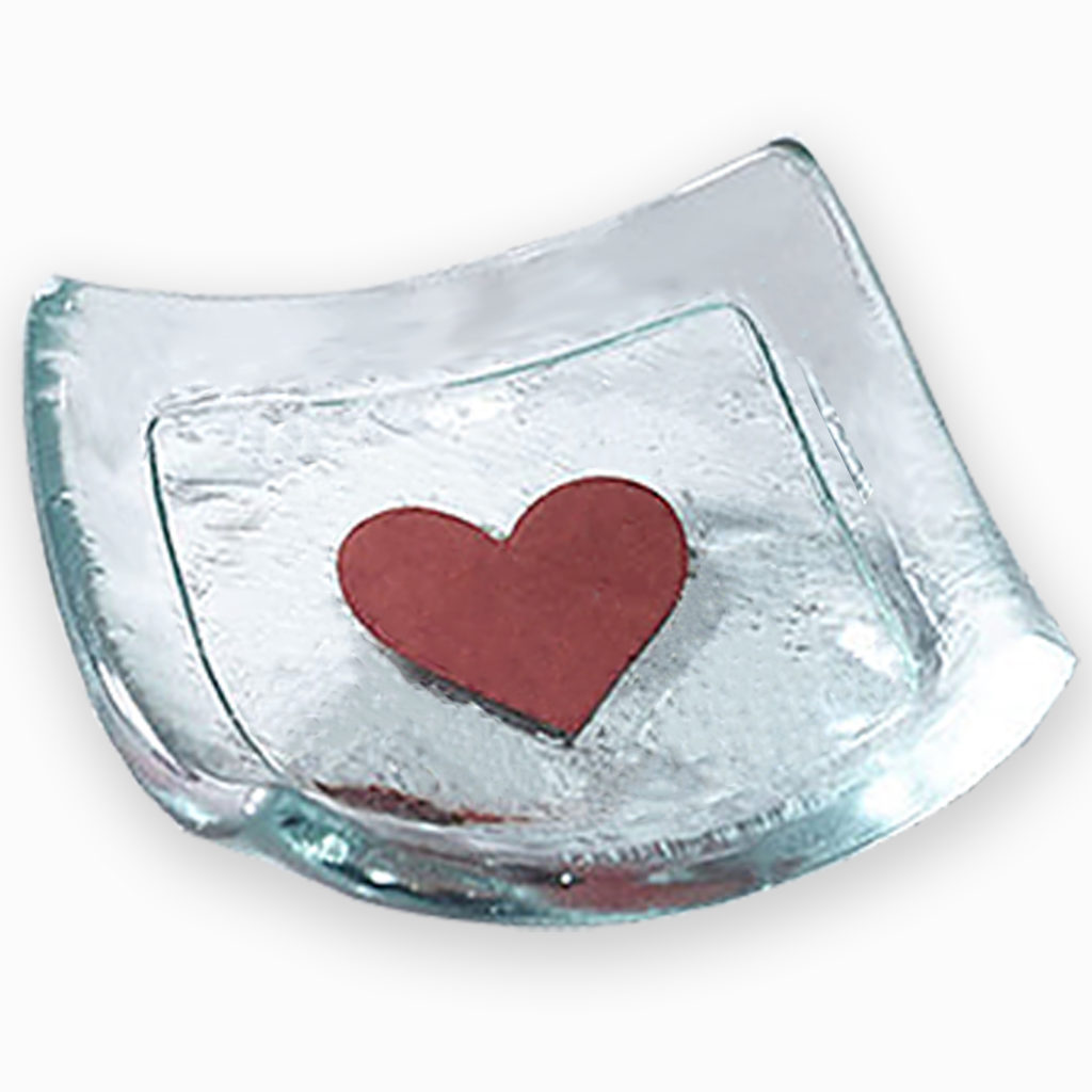 Clear Glass with Red Heart Earring Dish by Jo Downs