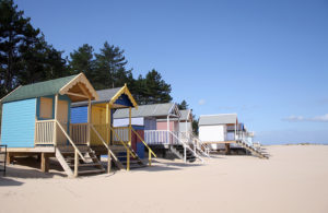 Wells by the sea, with beach huts and golden sand